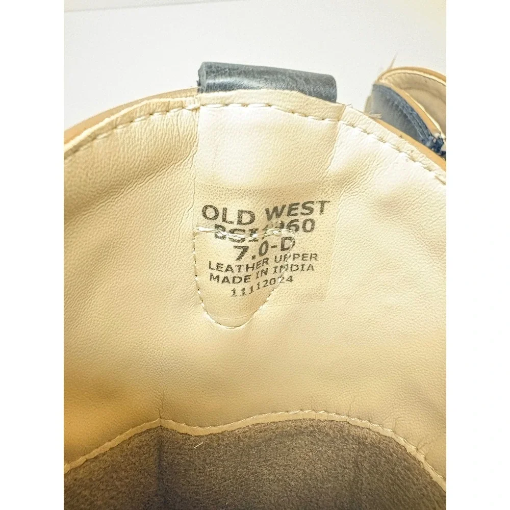 Old West Toddler Boys Brown Black Leather Square Toe Cowboy Boots BSI1960 Sz 7D